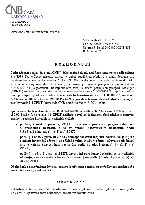 Rozhodnutie Českej národnej banky